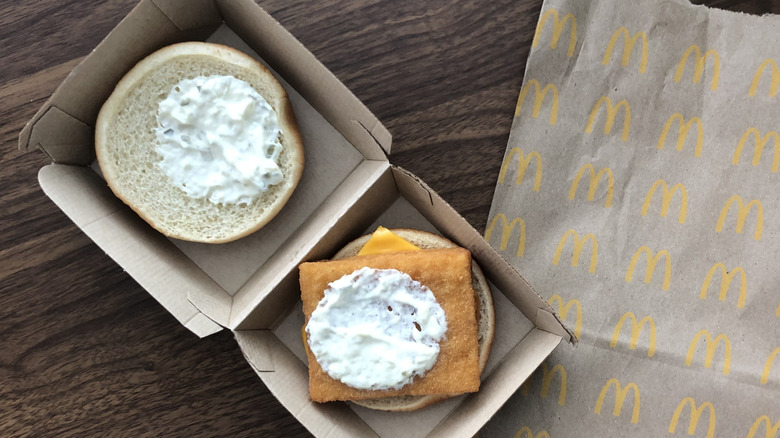 McDonald's Filet-O-Fish sandwich with the top bun separated