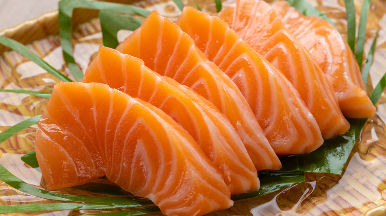 Close-up of salmon sashimi