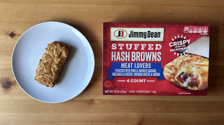Jimmy Dean Meat Lovers Stuffed Hash Browns on wooden table