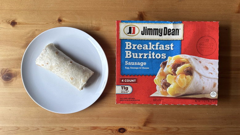 Jimmy Dean Sausage Breakfast Burritos on wooden table