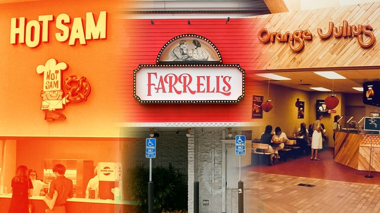 Composite image of storefronts for Farrell's, Hot Sam, and Orange Julius