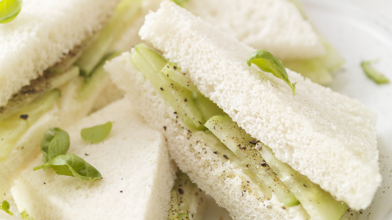 Thick white cucumber tea sandwiches