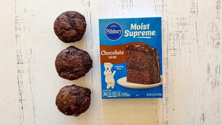 Pillsbury chocolate cake mix on white surface
