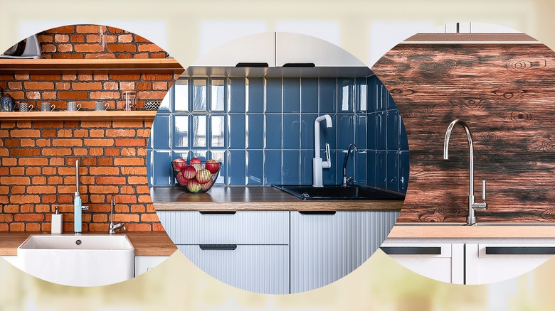 Composite image of assorted kitchen sinks and backsplashes