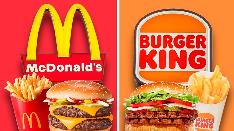 mcdonald's sign and food side by side with burger king sign and food