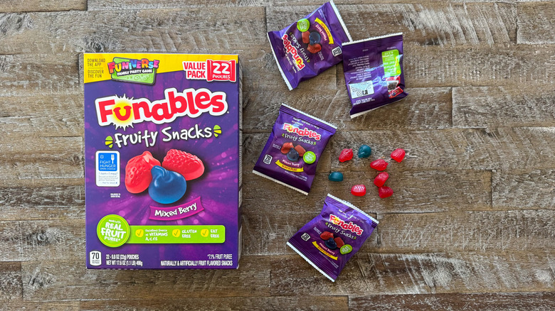 Funables fruit snacks on wooden surface