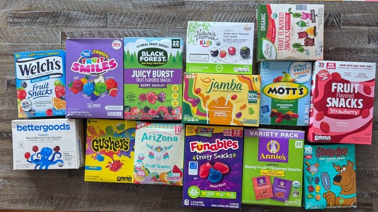Fruit snack boxes on a table