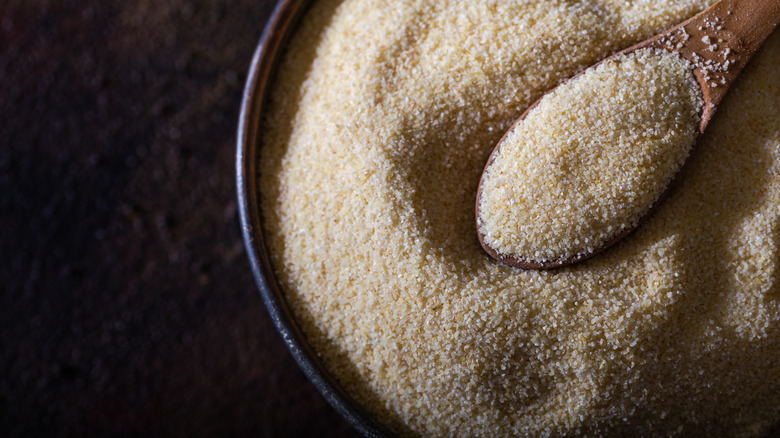Raw semolina in a bowl