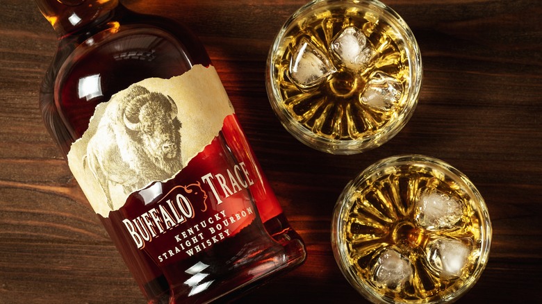 Bottle of bourbon and glasses