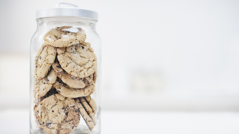 Cookies in jar on countertop