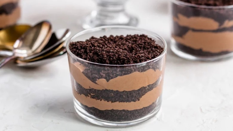 A clear cup of dirt pudding