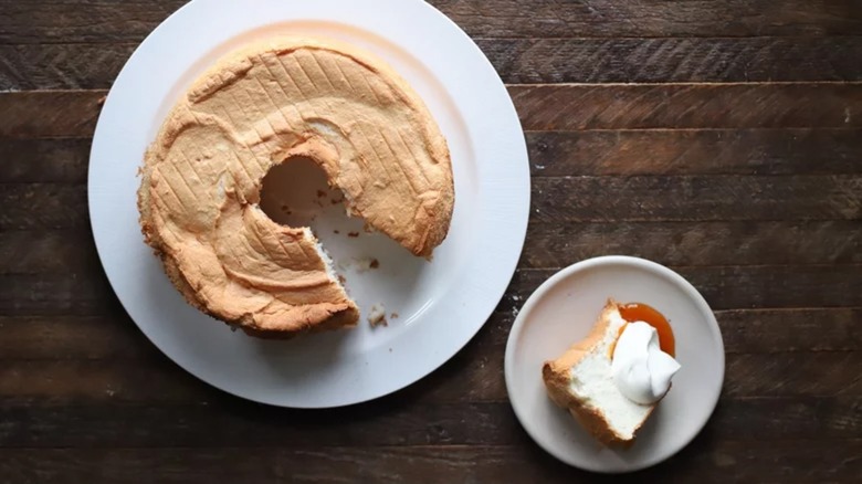 Angel Food cake on a white plate