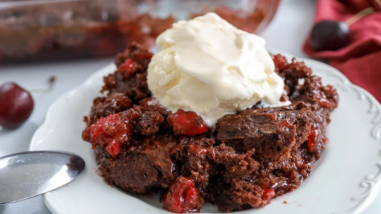 Cherry cola dump cake with ice cream
