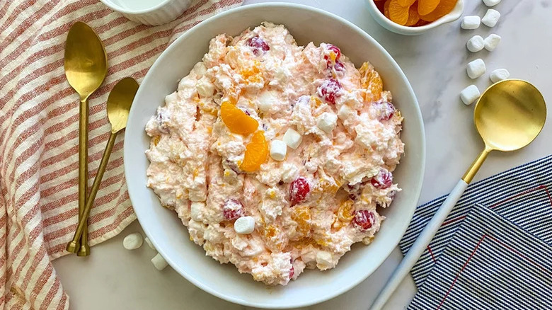 Old-fashioned ambrosia salad in a bowl