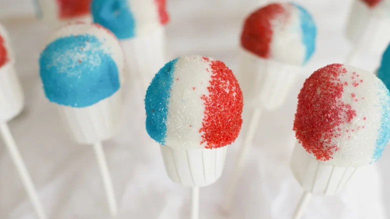 Snow cone cake pops on styrofoam