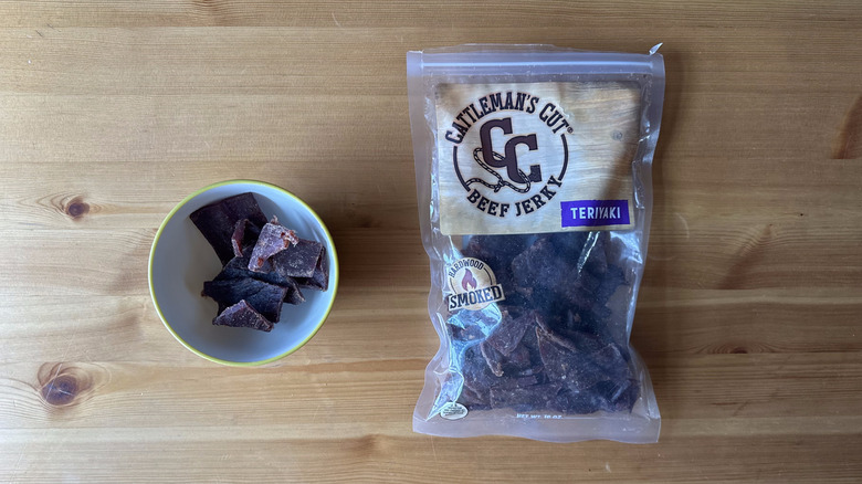 Cattleman's Cut Teriyaki Beef Jerky on wooden table