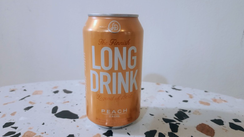 The Finnish Long Drink peach can on table
