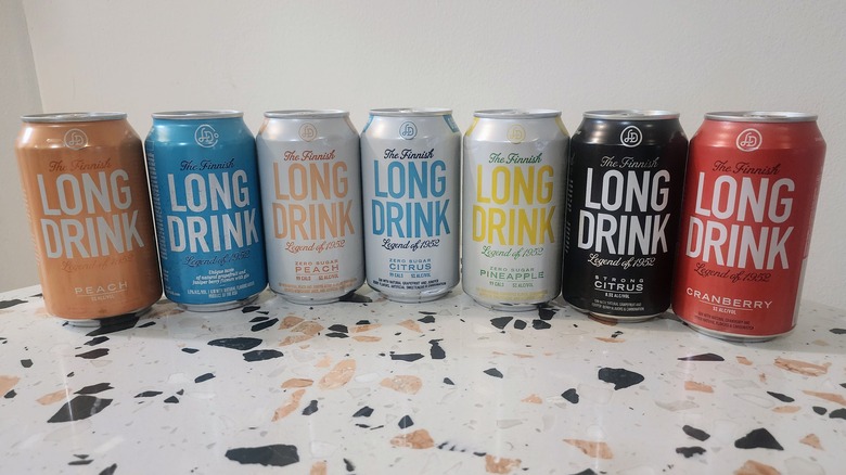 7 The Finnish Long Drink cans on terrazzo table