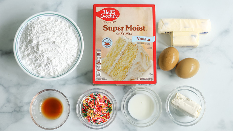 Ingredients for birthday cake mix sandwich cookies