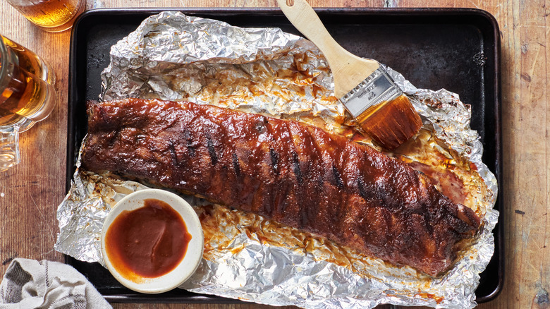 finished ribs in foil