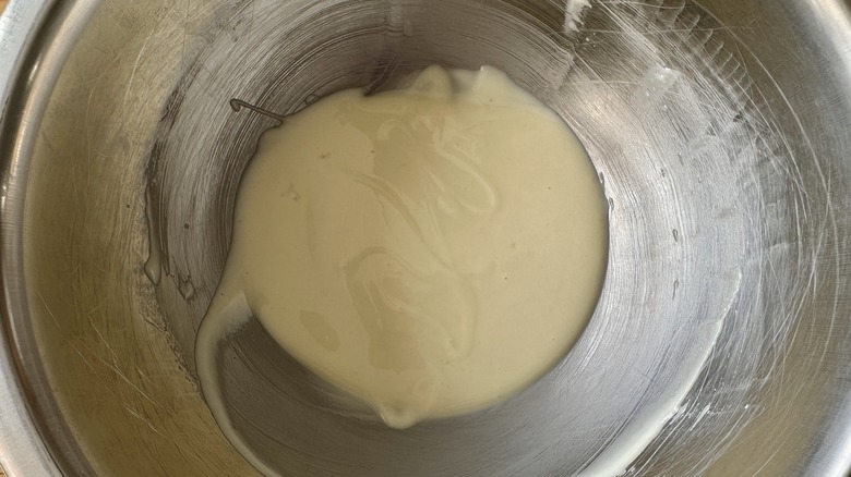 white chocolate melted in bowl