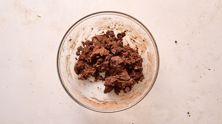 folding chocolate chips into batter