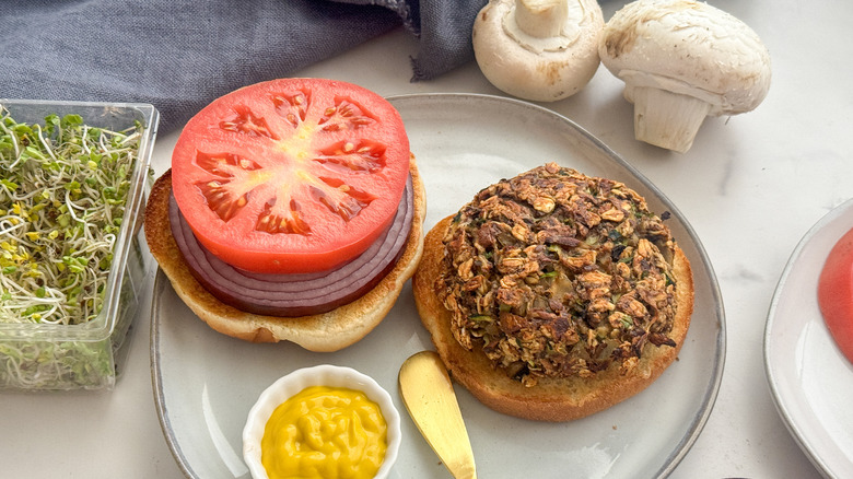 open face burger on plate