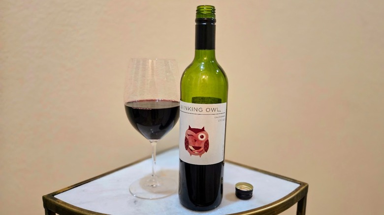Winking Owl Shiraz bottle and glass