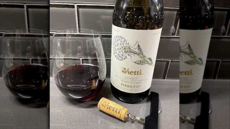 Bottle of Nebbiolo wine in kitchen