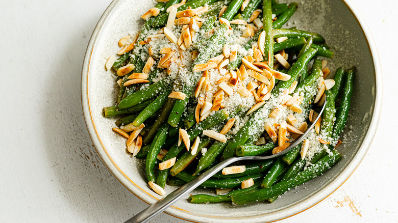 fresh green bean almondine served