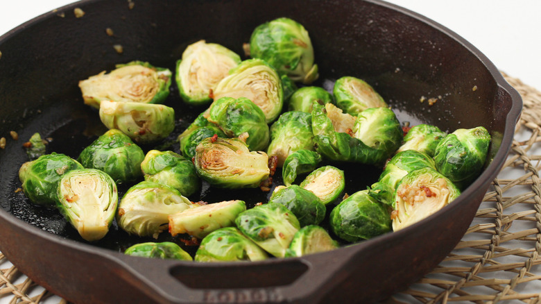 brussels sprouts in skillet 