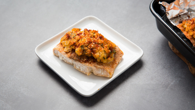 stuffed salmon served on table