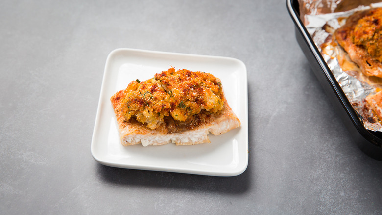 stuffed salmon served on table