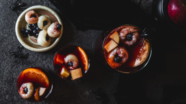 Sangria pitcher, sangria glasses with litchi eyeballs