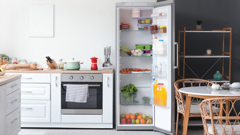 refrigerator with one door open