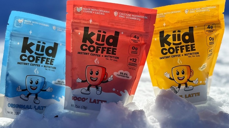 Three packs of Kiid Coffee in a row