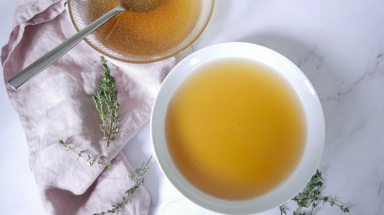 chicken stock in bowl