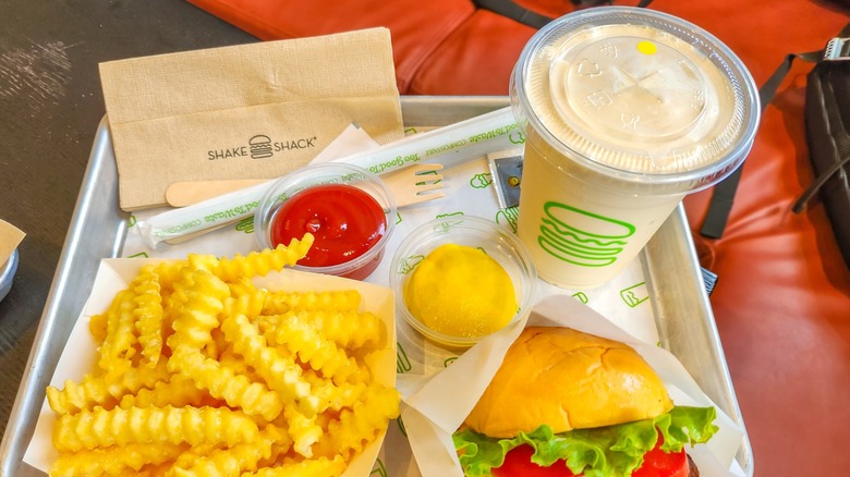 A Shake Shack meal with a milkshake