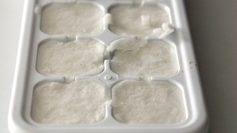 An ice cube tray with frozen yogurt