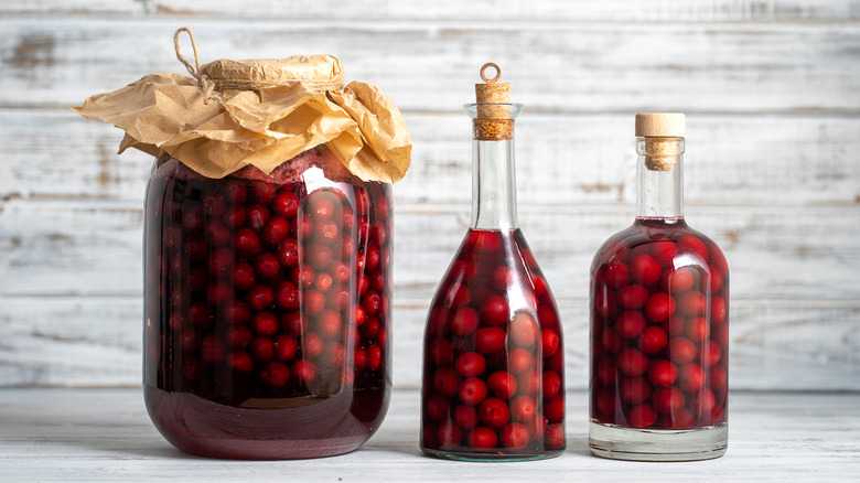 cherries in bottles of liqueur