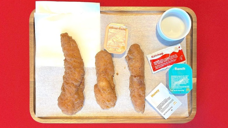 Platter of McCrispy Strips with assorted dipping sauces