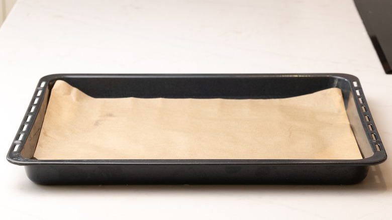 baking paper covered baking sheet