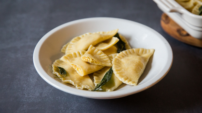 pumpkin ravioli served on table
