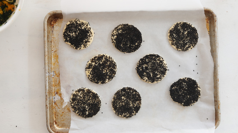 dough circles on a baking sheet