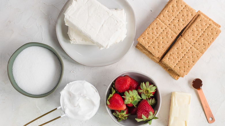 ingredients for strawberry cheesecake bars