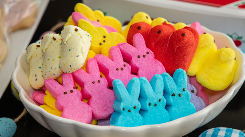 A white bowl full of Peeps flavors