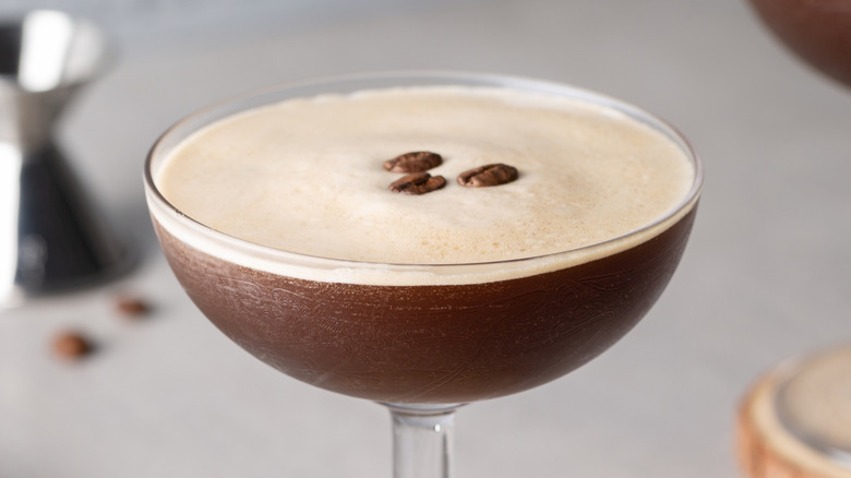 Espresso martini with 3 coffee beans on top