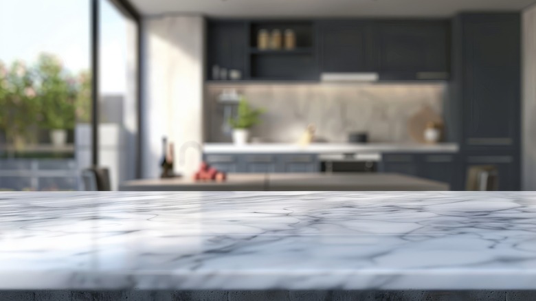 Close-up of a glossy marble countertop