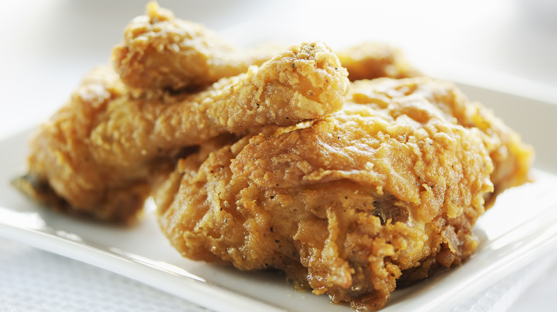Fried chicken on white plate