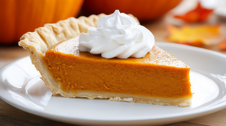 slice of pumpkin pie on plate